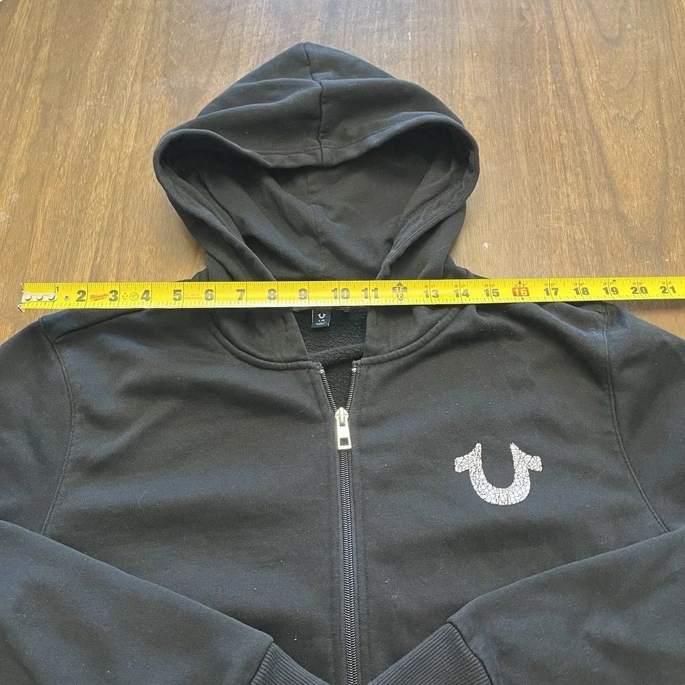 True Religion Men's Black Full Zip Graphic Print Hooded Hoodie Size L